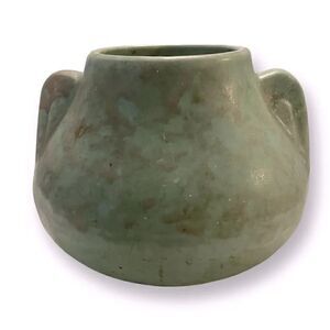 Vintage Brush McCoy Pottery MCM Mid-Century Mottled Aqua Green Vessel Vase